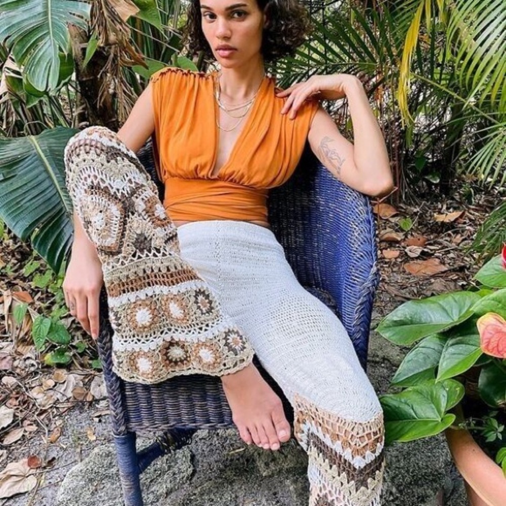 Free People x Flook Border Crochet Size S Cream High Rise Pull on pants